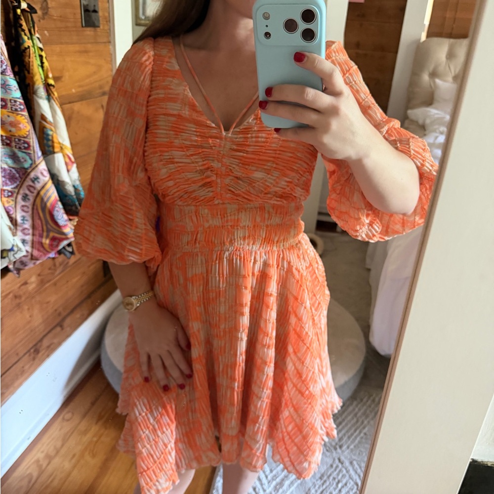 Jonathan Simkhai Orange Printed V‑Neck Mini Dress